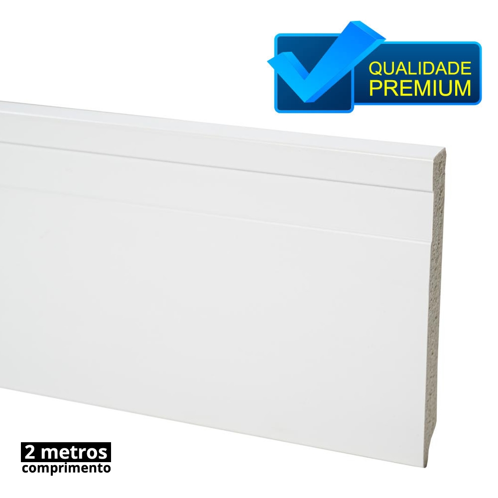 Barra 2 Metros - Rodapé Poliestireno Branco 10cm Altura com Friso