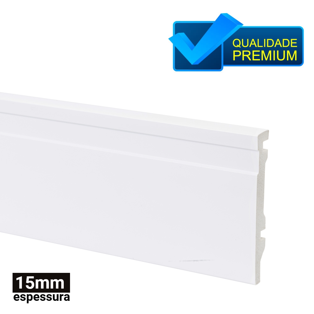 Rodapé Poliestireno Branco 10cm Altura com Friso - 15mm (BARRA 2 METROS)